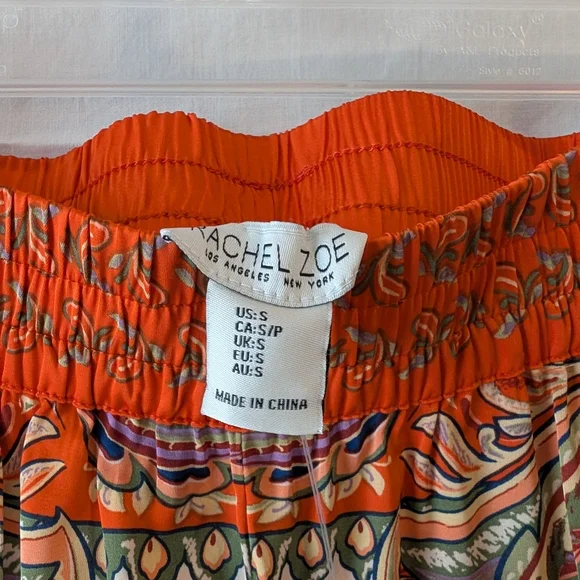 RACHEL ZOE White Orange Satin Wide Leg Pants Small New - Picture 6 of 12